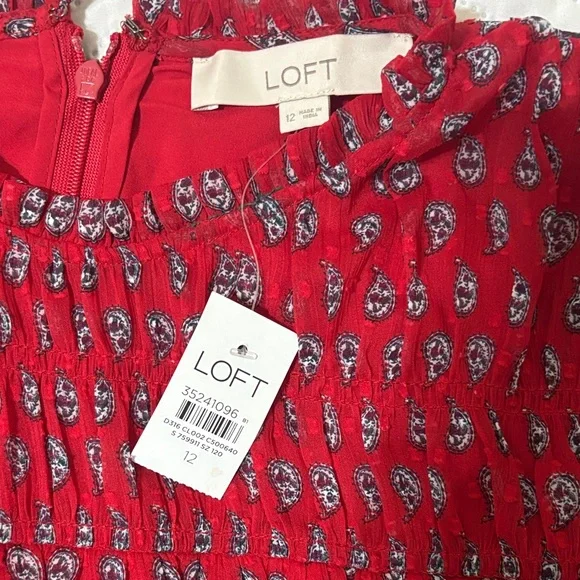 LOFT Red Paisley Smocked Dress - Picture 2 of 3